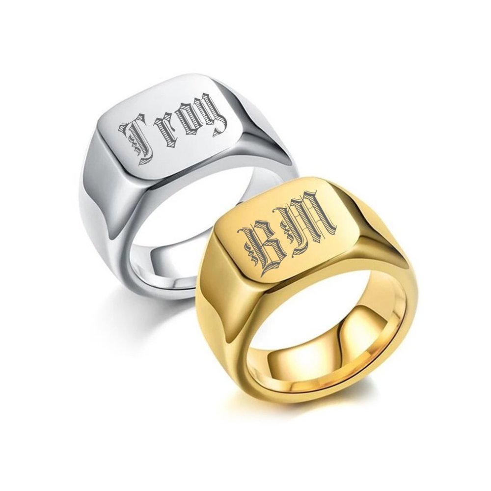 Retro initials SIGNET Ring for men bulky heavy stamp Stainless Steel. - Picture 3 of 7